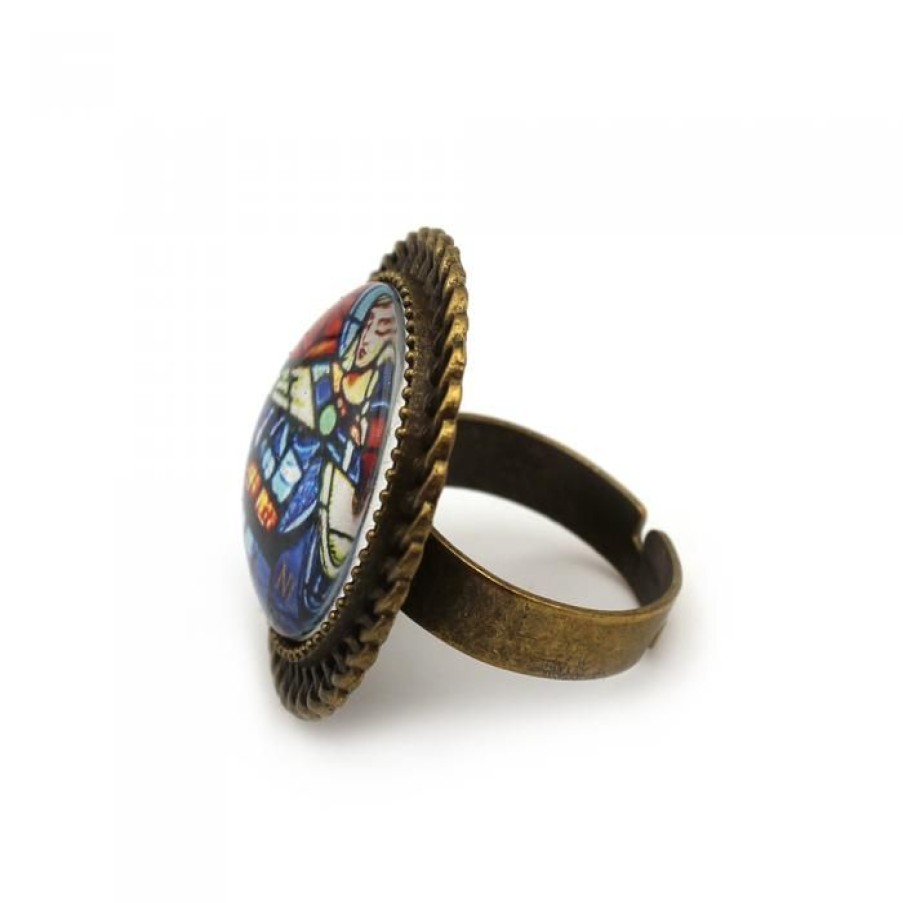 Bague Ronde Cabochon, Contour Tresse, Vierge | CATHEDRALE de reims Clearance